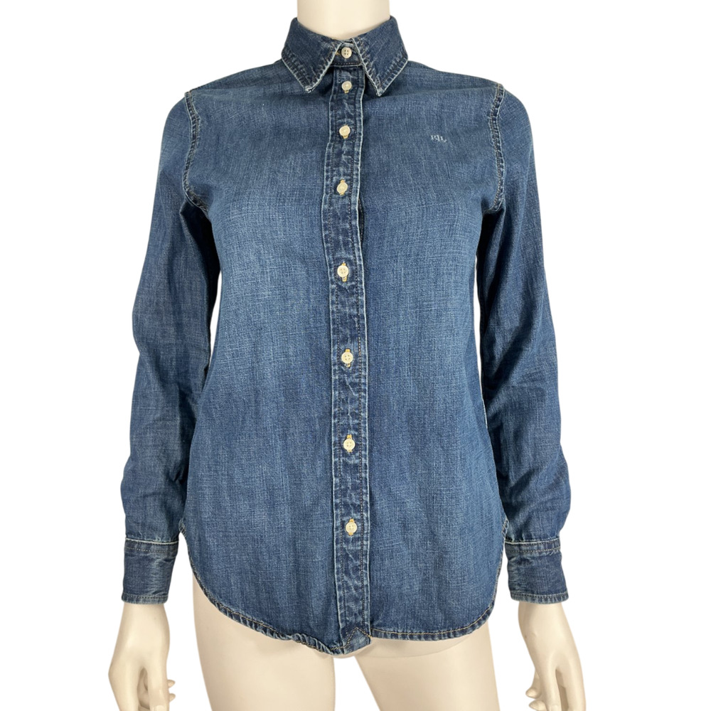 Ralph Lauren Classic Blue Denim Shirt Size XXS - Picture 2 of 4